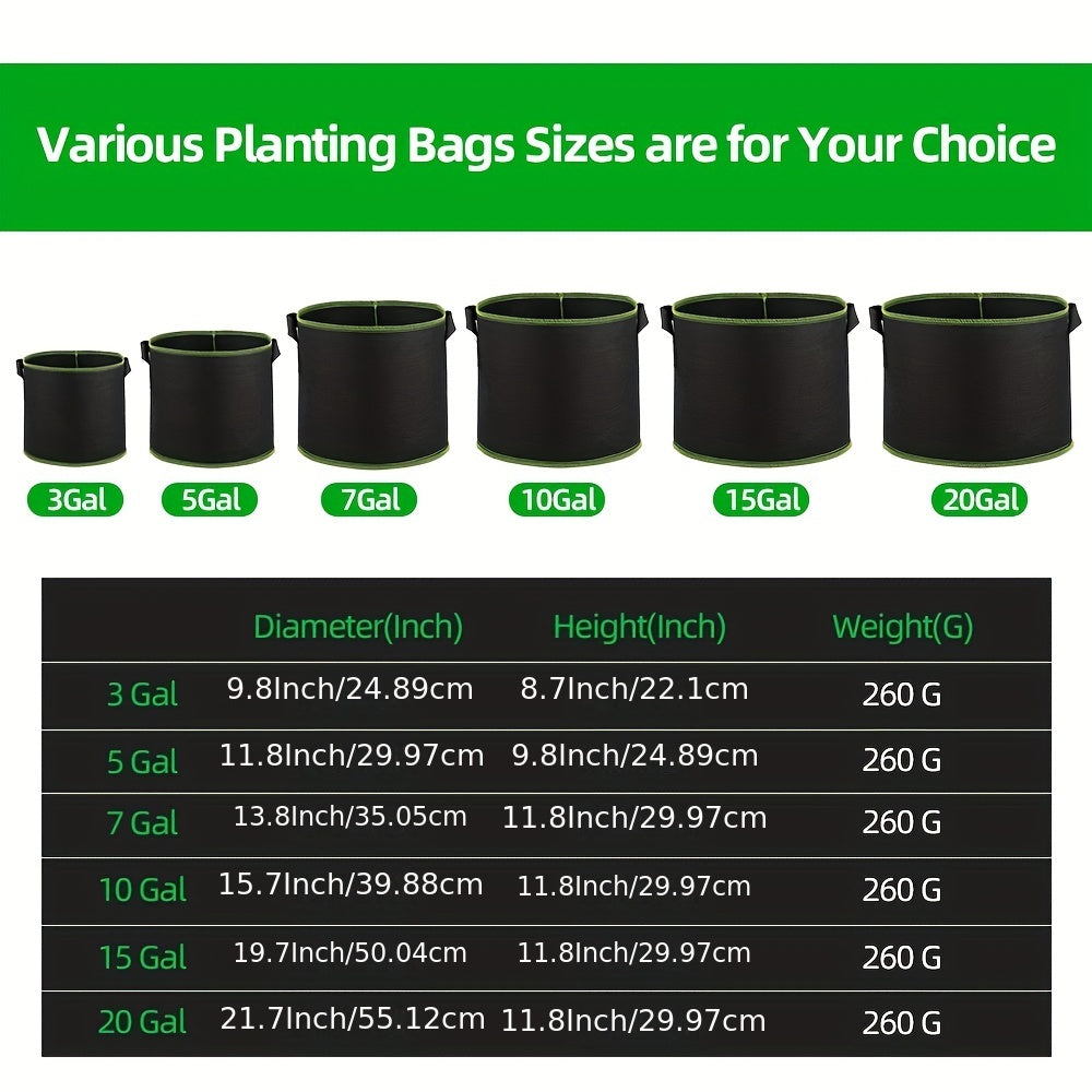 5 Pack Plant Grow Bags Heavy Duty Container Nylon Handles Garden Gardening