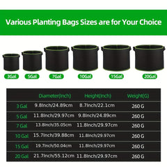 5 Pack Plant Grow Bags Heavy Duty Container Nylon Handles Garden Gardening