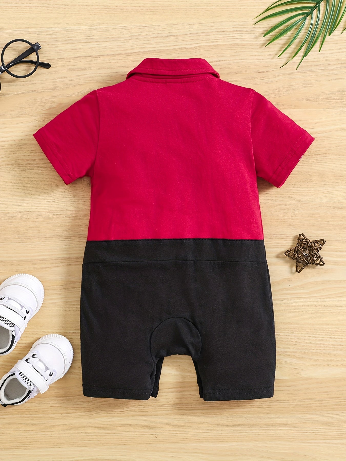 Baby Boy's Cotton Romper with Bowtie Collar