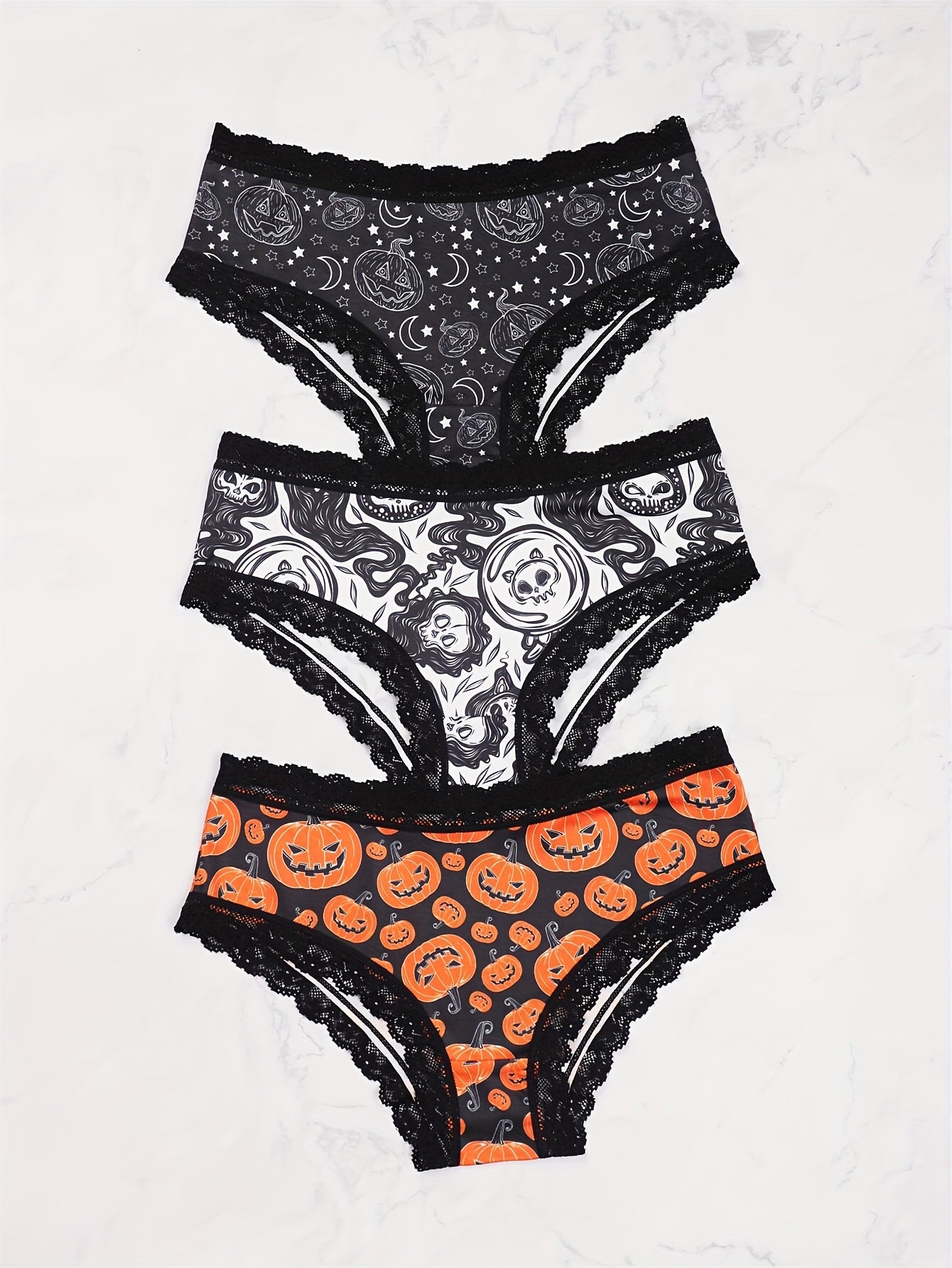 3 Pack Plus Size Halloween Sexy Panties Set Women's Plus Skull & Star Print