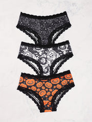 3 Pack Plus Size Halloween Sexy Panties Set Women's Plus Skull & Star Print