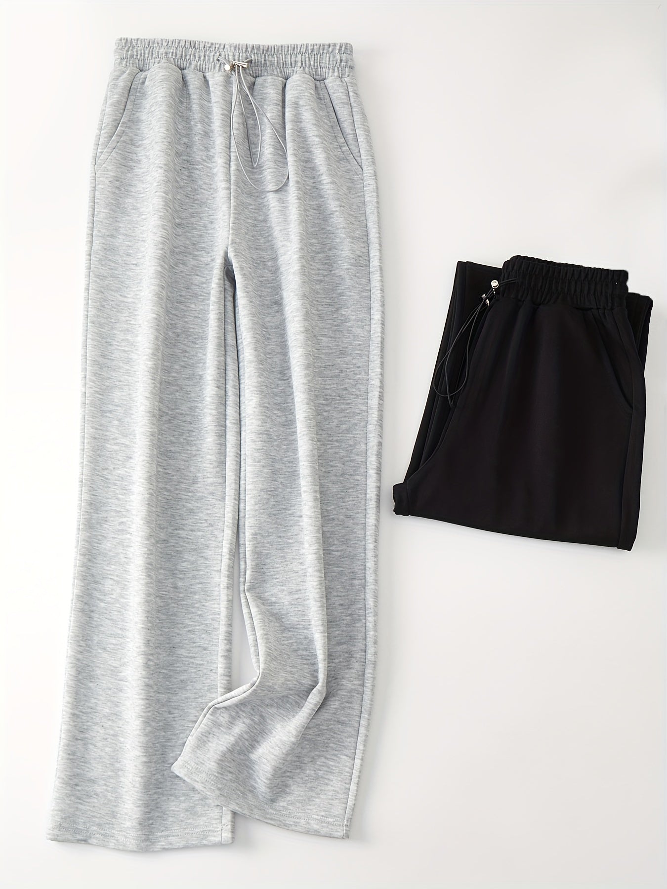 2pcs Straight Leg Sports Jogger Pants Elastic Waist