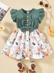 Girl's Floral Print Ruffle Button Down Tutu Dress