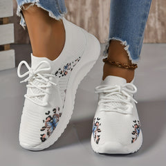 Women's Butterfly Print Knitting Sports Lace Up Sneakers