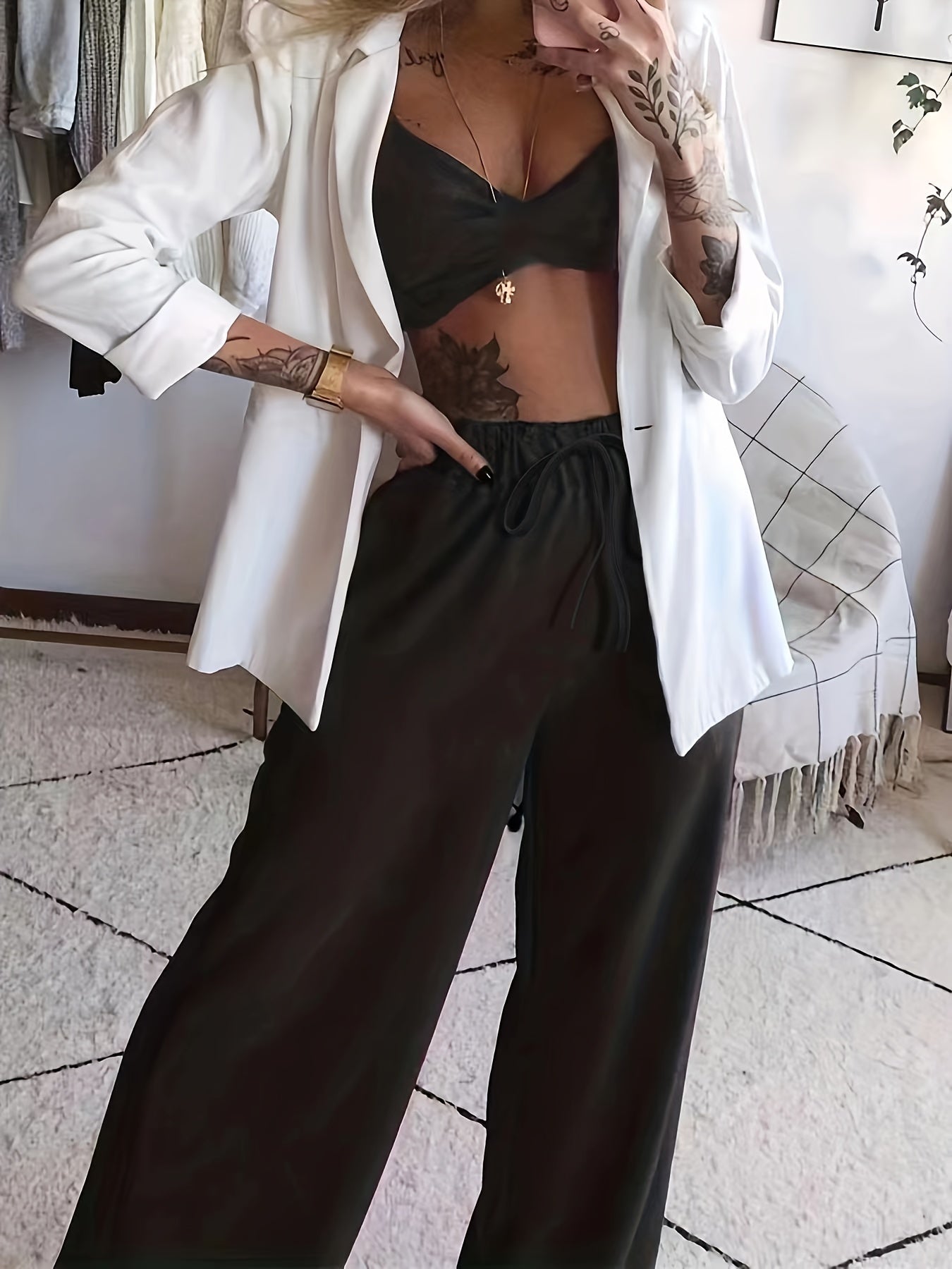 Butterfly Printed Bra Tops & Long Pants Suit Women's Night Out
