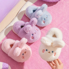 Rabbit Furry House Shoes For Girls Non Slip Soft Bottom Walking Shoes