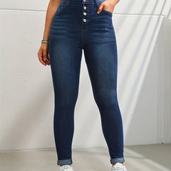 Dark Skinny Jeans Slim Fit Button Casual Denim Pants