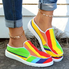 Striped Print Canvas Platform Shoes Slip on Slippers