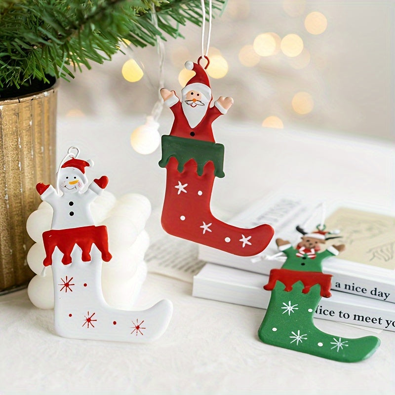 Christmas Stocking Decoration Pendant Santa Snowman Elk Wrought Iron