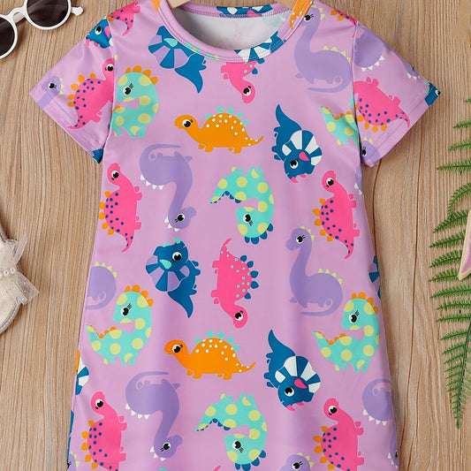 Toddler Girls Dinosaur Graphic T shirt Dress Party Kids Summer Clothes