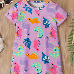 Toddler Girls Dinosaur Graphic T shirt Dress Party Kids Summer Clothes