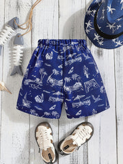 Boys Bird Sailboat Trees Print Short Sleeves Shirt For Vacation Beach