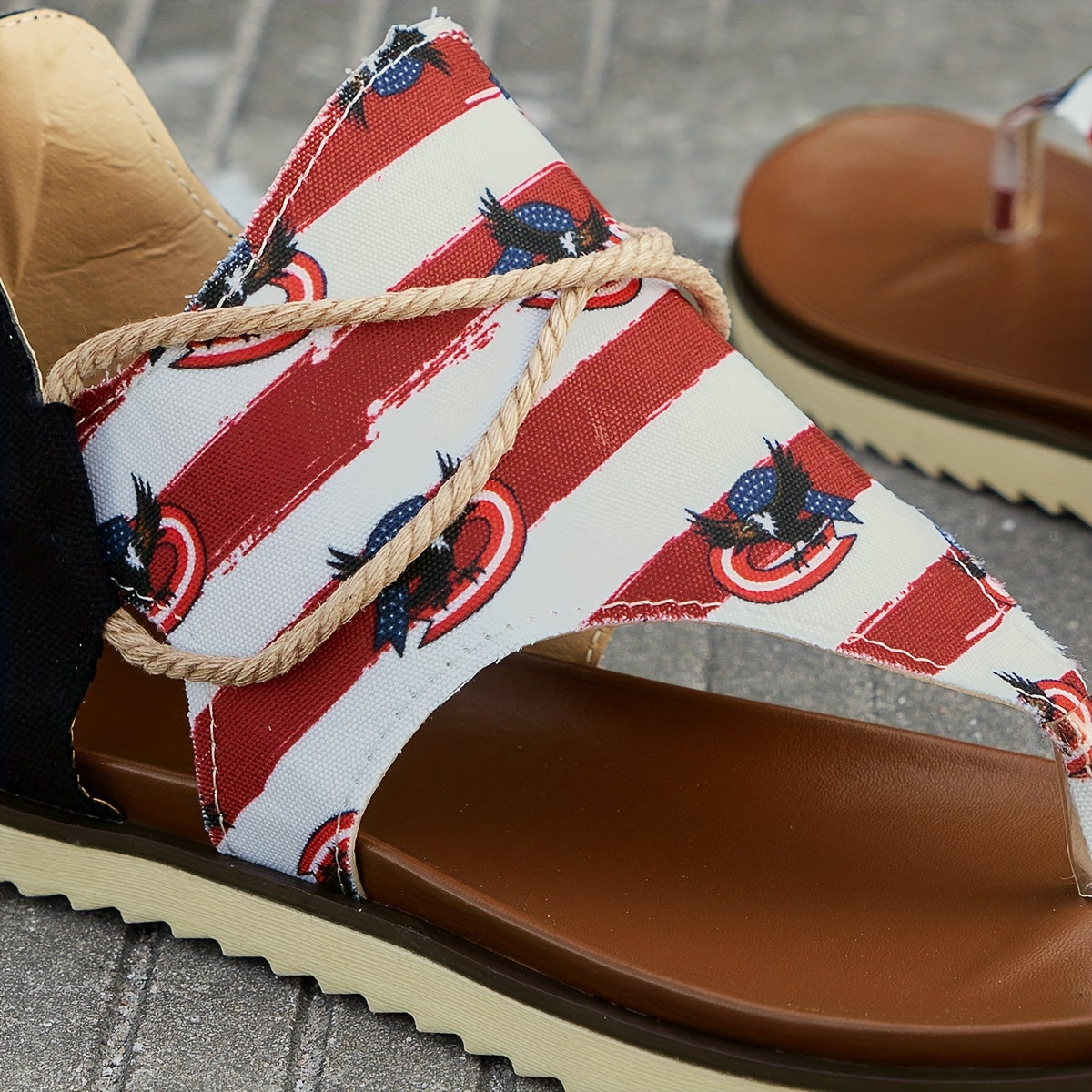 Women's Patriotic Thong Sandals Eagle Pattern Stripe Beach Sandals