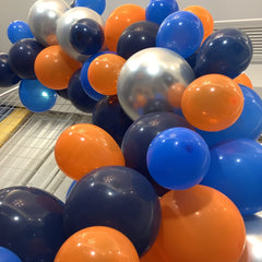 Outer Space Party Theme Kit Navy Orange & Latex Balloons 12 Silvery Balloons