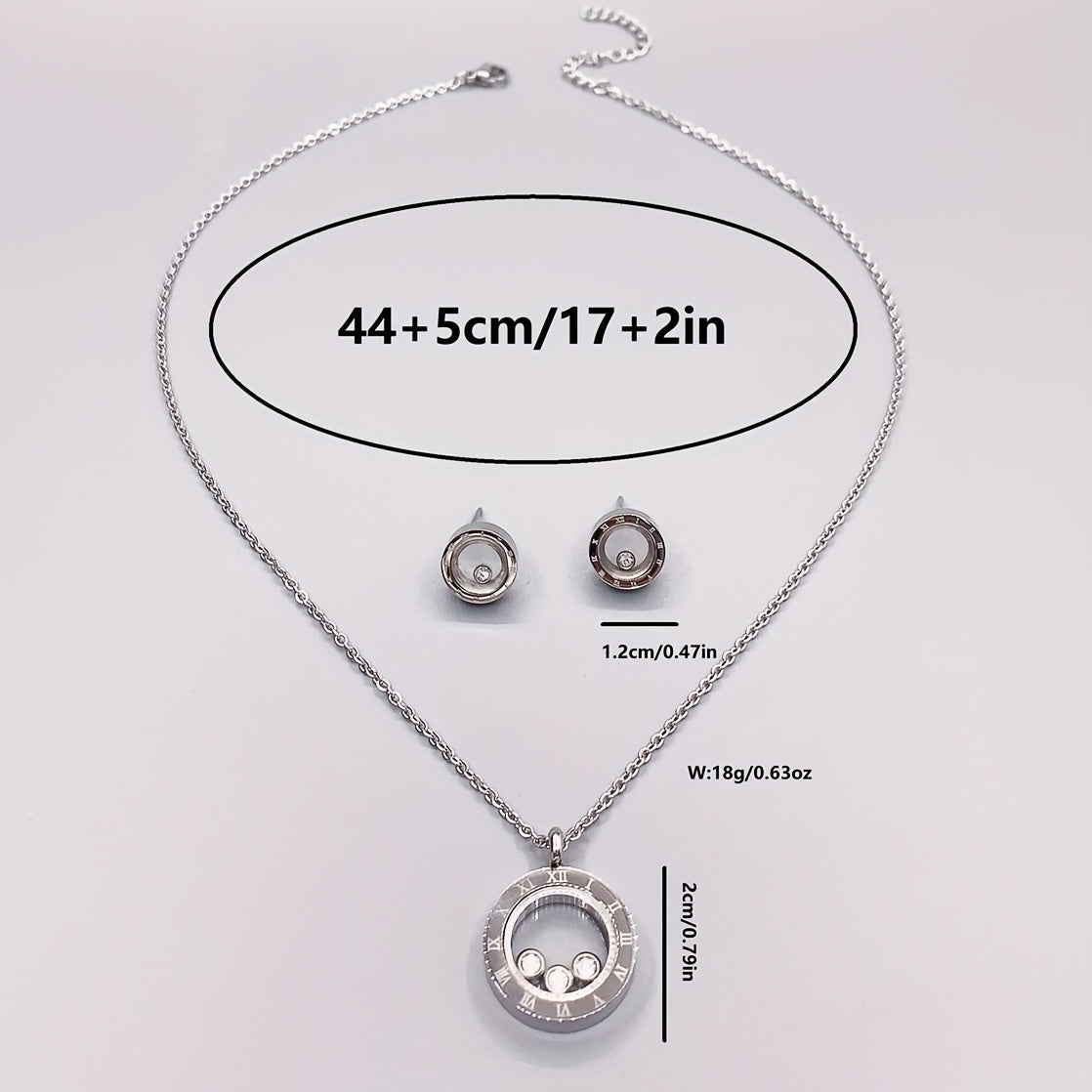 3pcs Round Shape Rhinestone Stainless Steel Jewelry Set