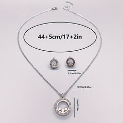 3pcs Round Shape Rhinestone Stainless Steel Jewelry Set