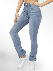 Water Ripple Embossed Bootcut Jeans Medium Causal Stretchy Denim Pants