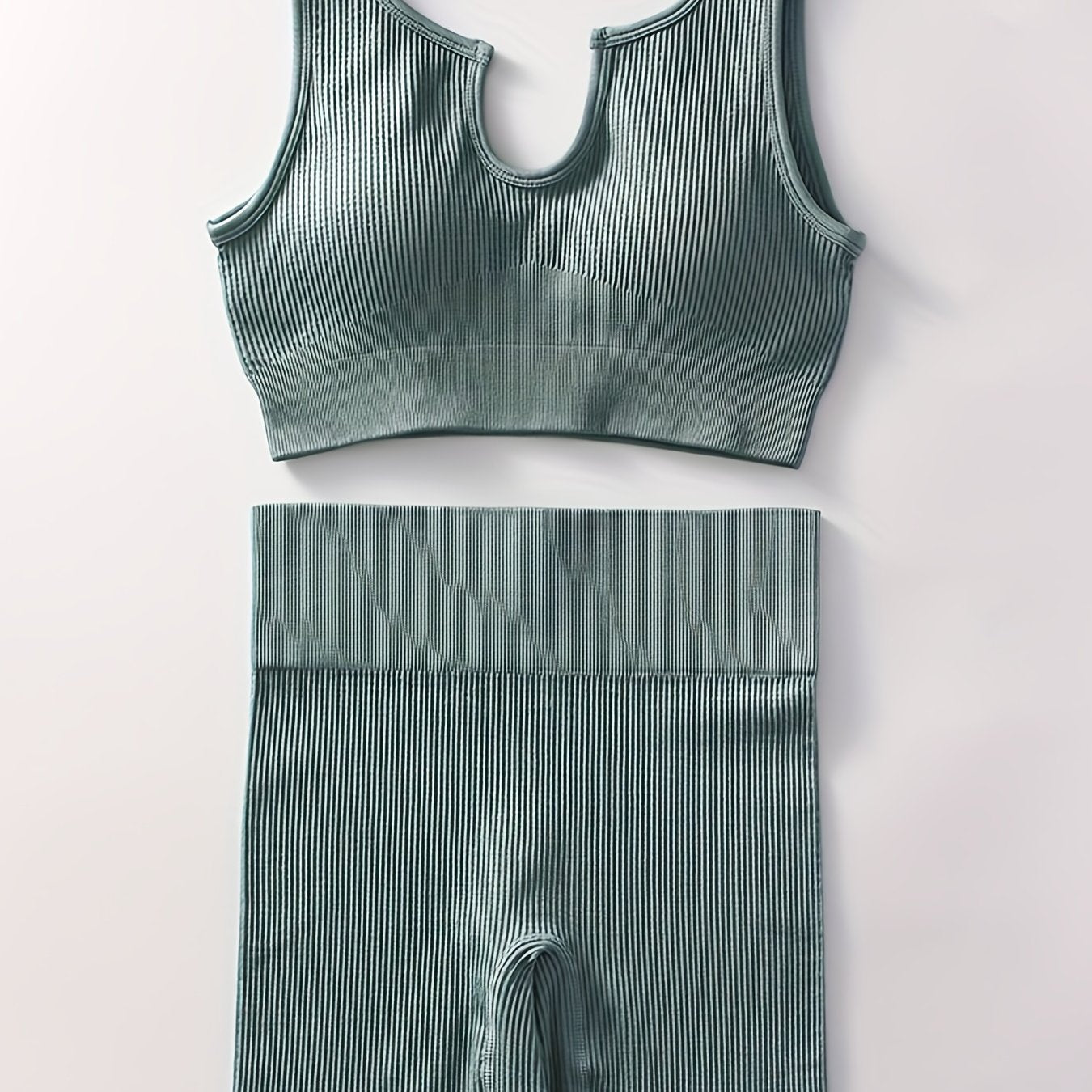 Ribbed Sports Bra & Shorts Set High Waist Workout Yoga Set
