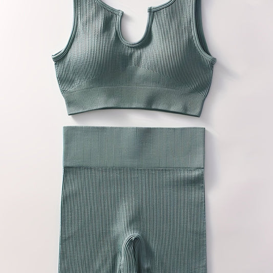 Ribbed Sports Bra & Shorts Set High Waist Workout Yoga Set