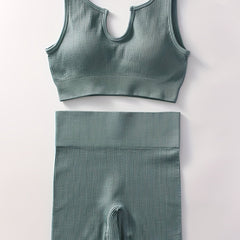Ribbed Sports Bra & Shorts Set High Waist Workout Yoga Set
