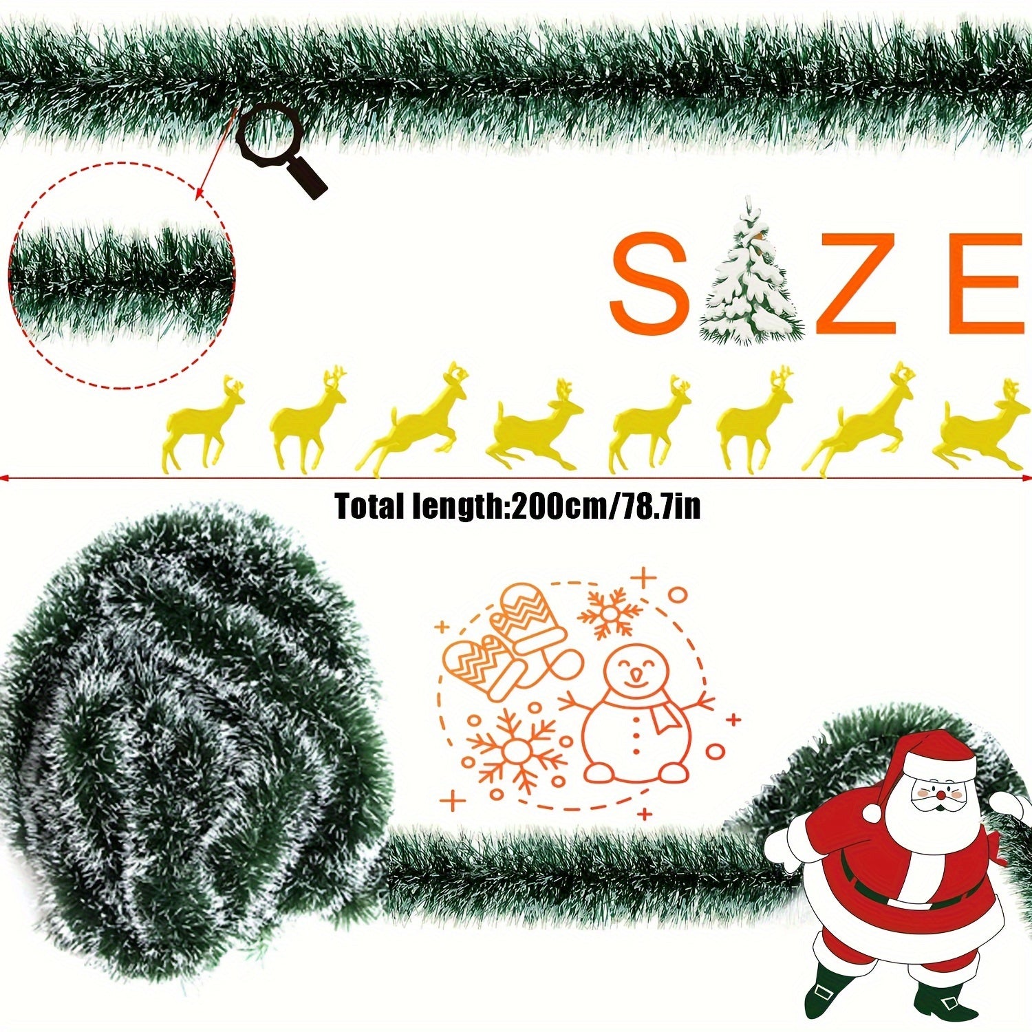 Green Snowy Garland Artificial Christmas Pine Streamers for Ceiling Decorations