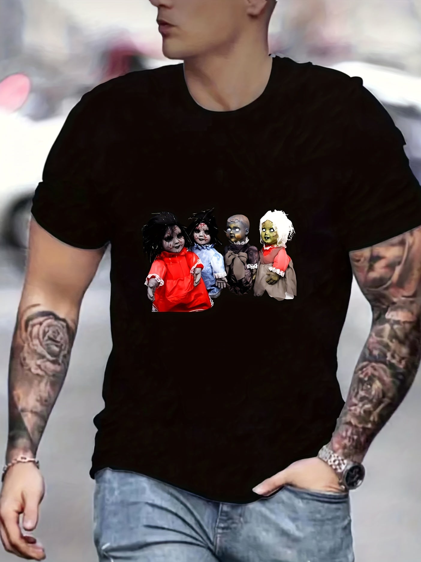 Creepy Doll Print Men's Graphic Active T shirt