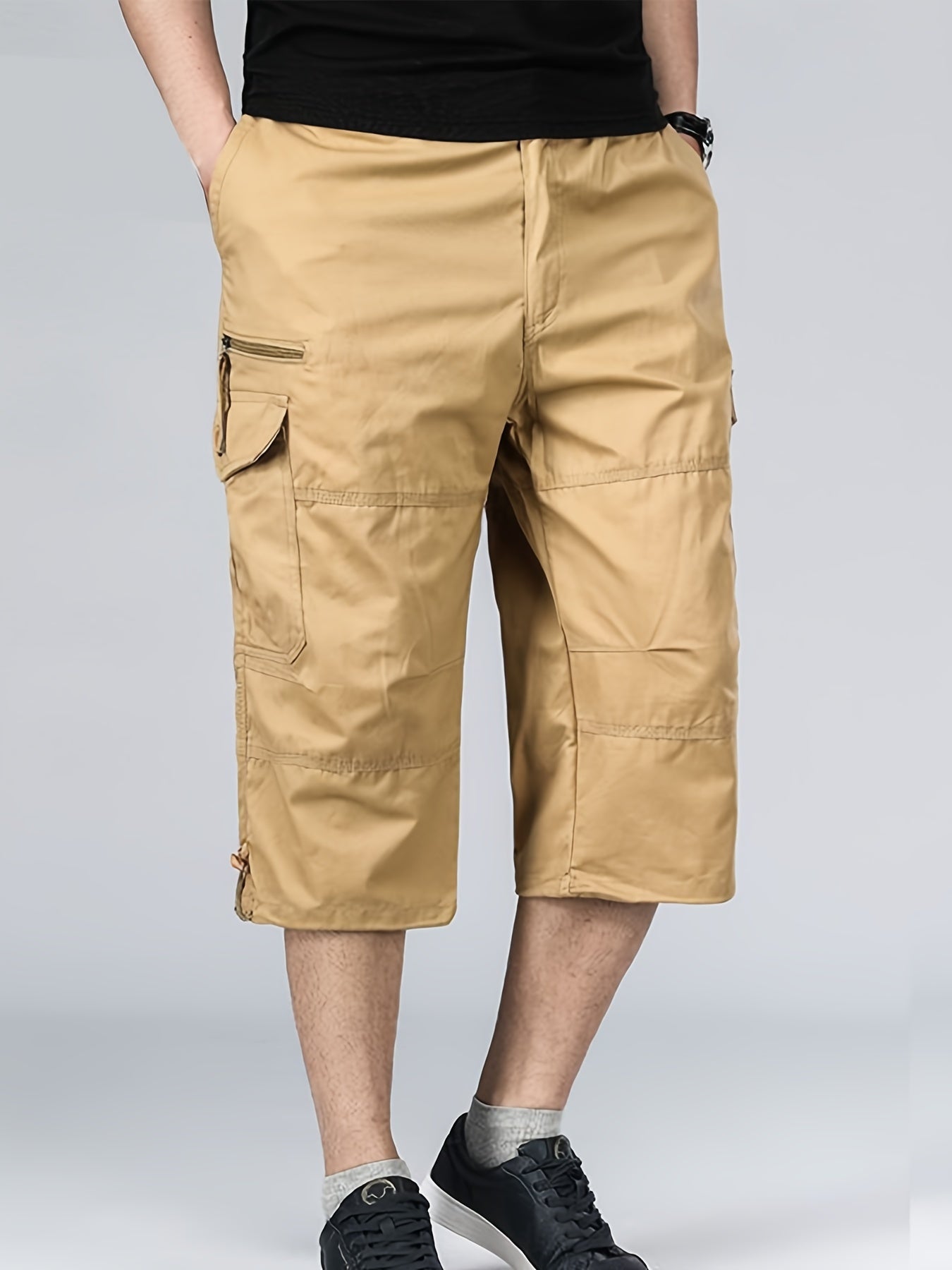 Men's Loose Fit Cotton Cropped Pants with Pockets for Summer
