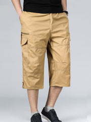 Men's Loose Fit Cotton Cropped Pants with Pockets for Summer