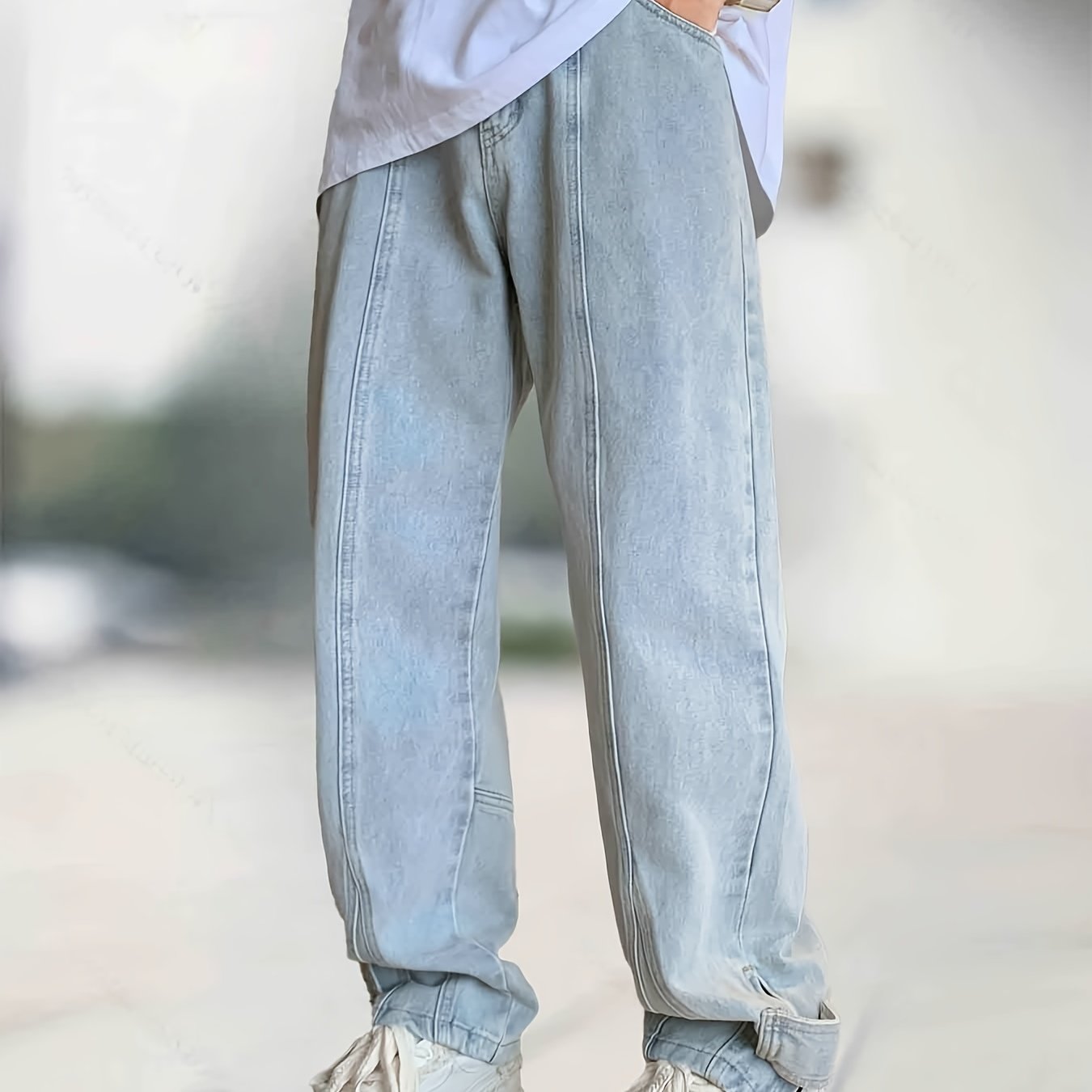 Classic Straight Leg Jeans Mens Casual Street Style Distressed Denim Pants