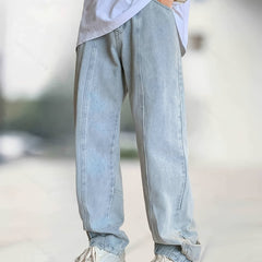 Classic Straight Leg Jeans Mens Casual Street Style Distressed Denim Pants