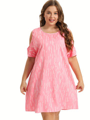 Striped Cold Shoulder Round Neck Nightdress