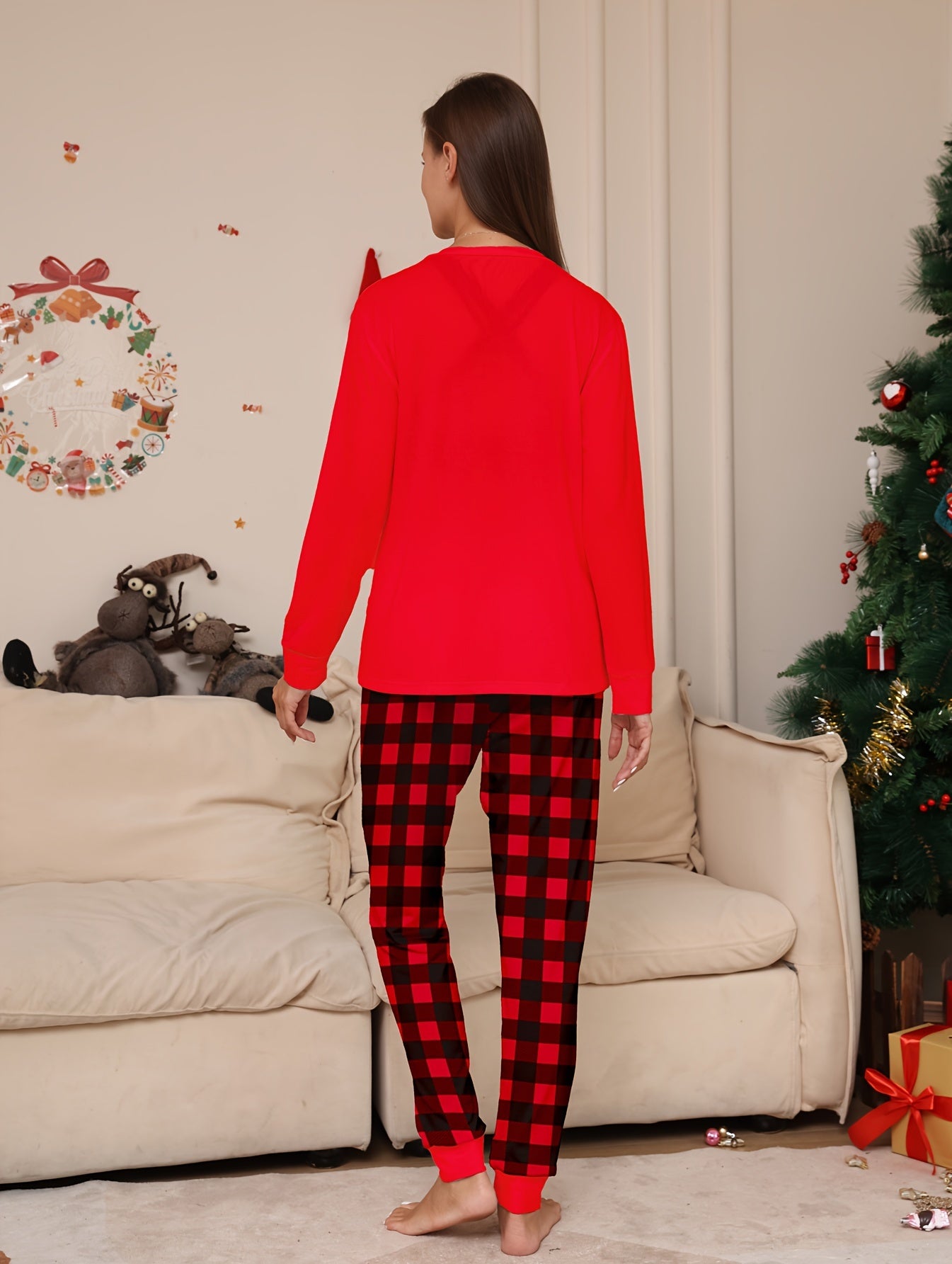 Christmas Pattern Pajama Set Long Sleeve Top & Pants Women's Sleepwear