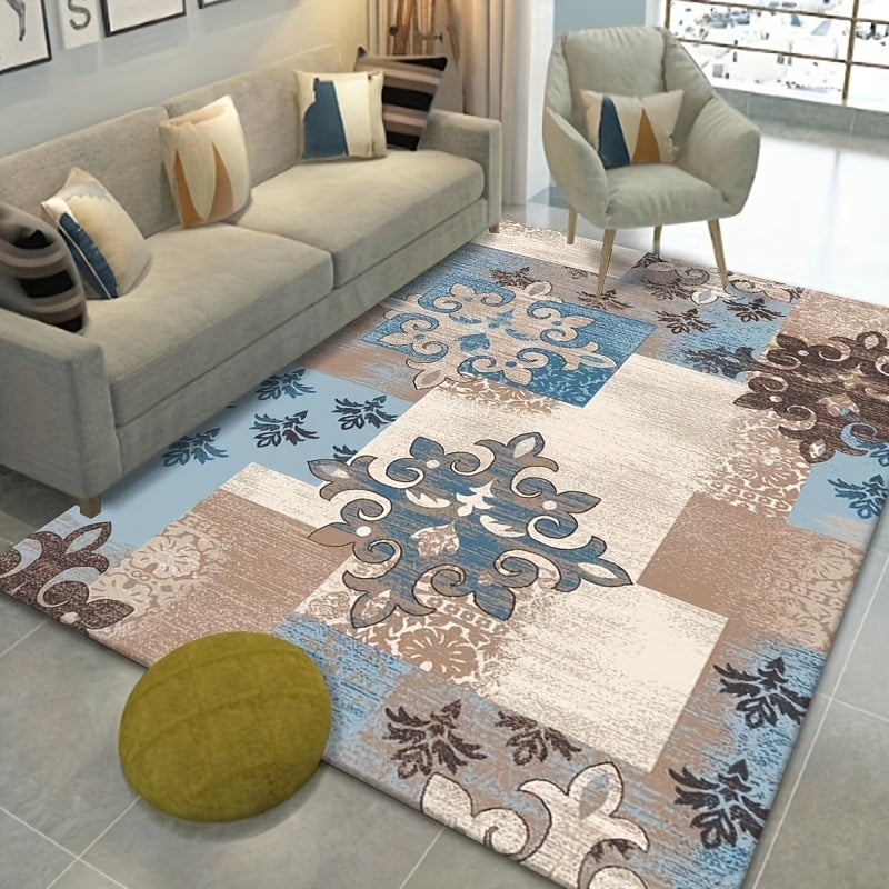 Contemporary Floral Area Rug Non-slip Soft Polyester Carpet