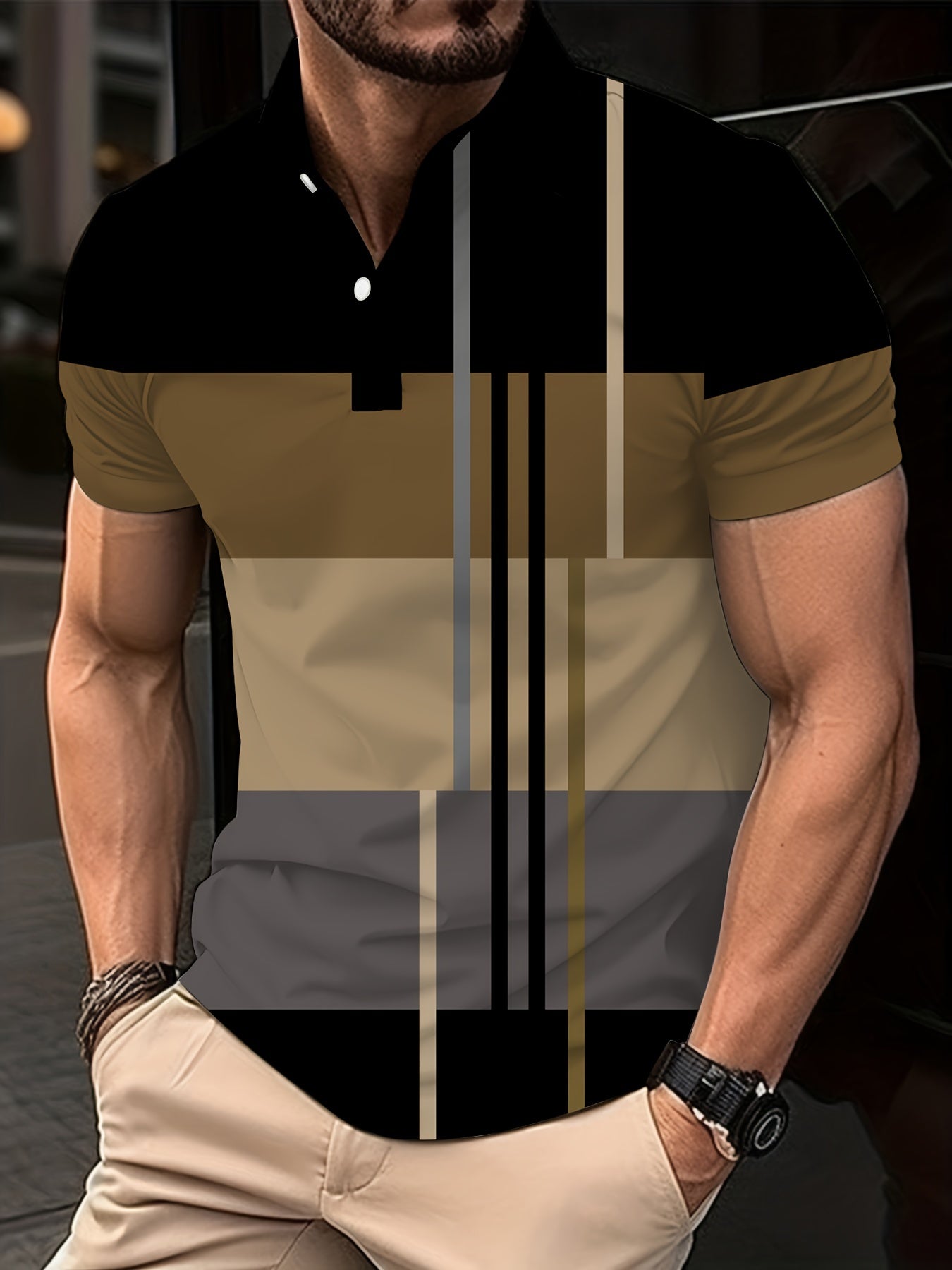 Men's Casual Short Sleeve 1 4 Button Shirt Fitness Training