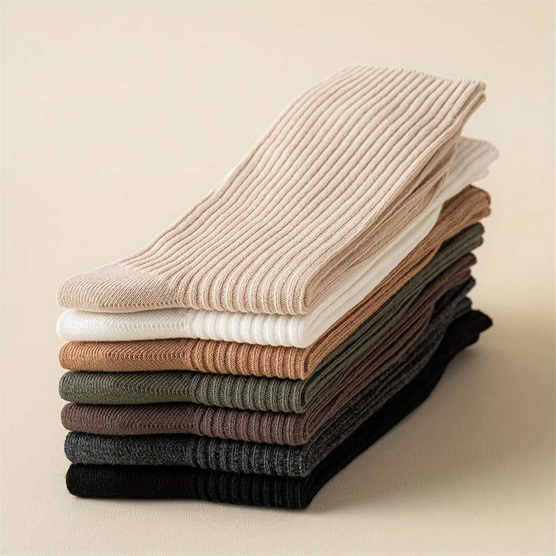7 Pairs Ribbed Crew Socks Comfy & Breathable Women's Stockings