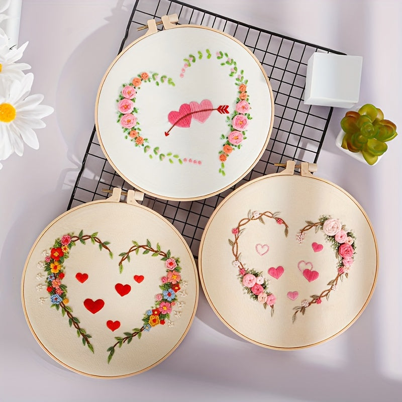 4pcs Embroidery Kit Love Pattern Set with Hoop 20.07cm