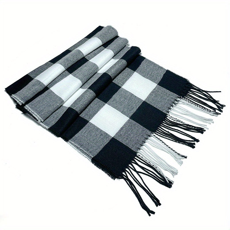 Men's Winter Plaid Fringed Scarf Long Gift Scarf Collar