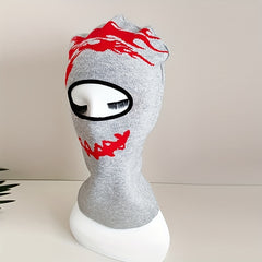 Red Skull Jacquard Balaclava Gray Unisex Ski Mask Knitted Warm Beanie