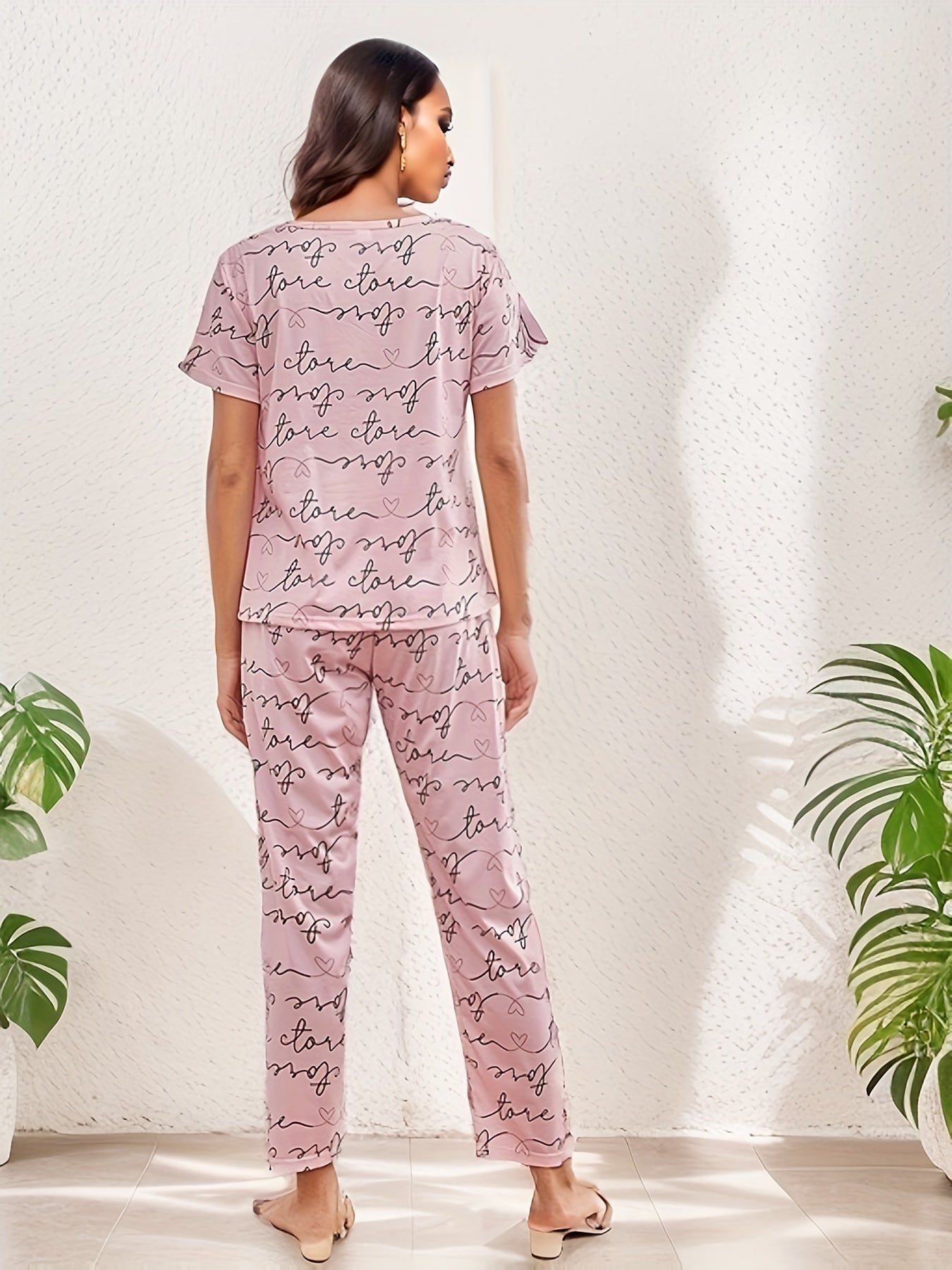 Comfy Pajama Set Short Sleeve Top & Pants Women's Sleepwear