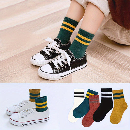 10 Pairs Girls Kids Striped Crew Socks Outdoor Sports Students Socks