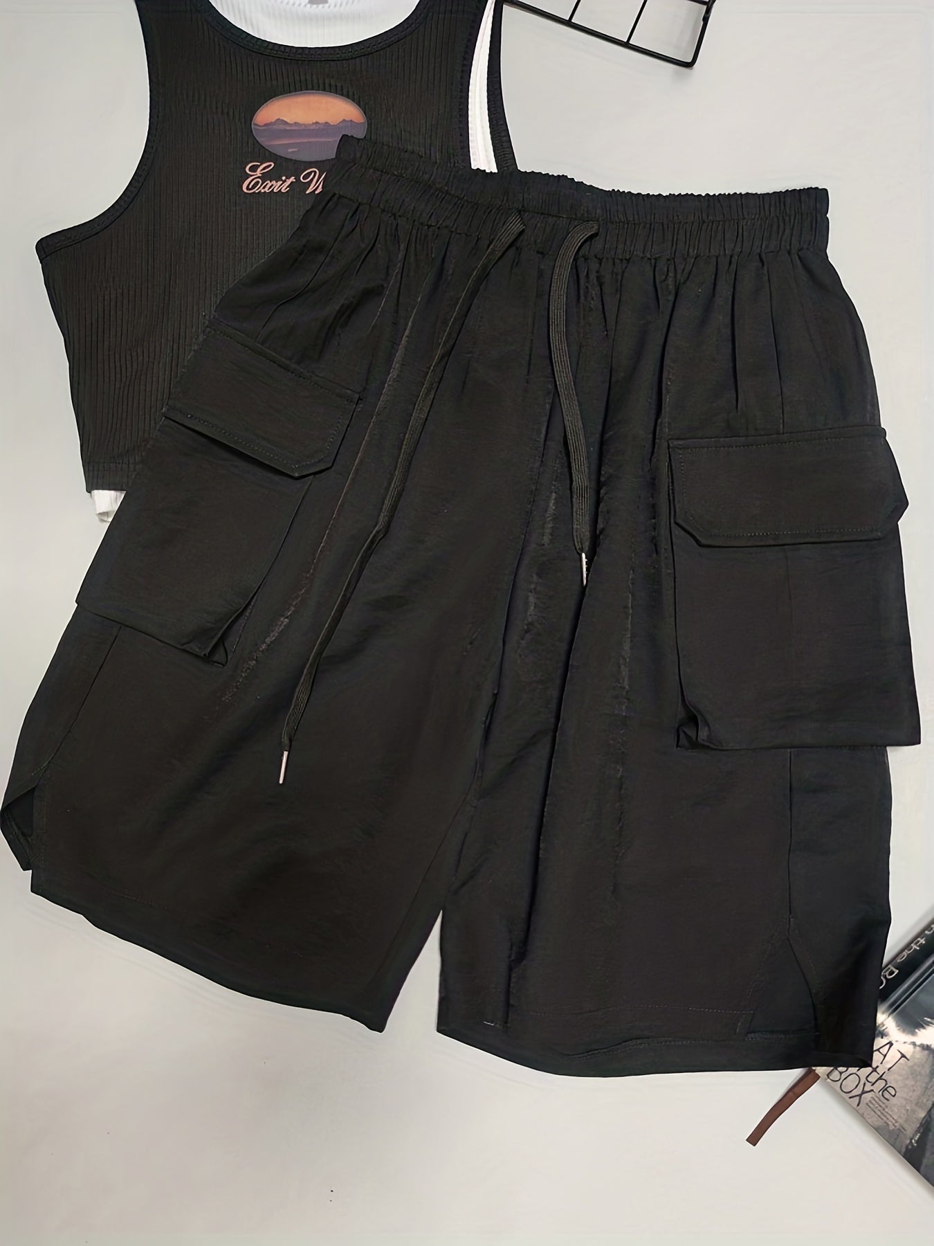 Solid Cargo Shorts Elastic Waist Wide Leg Shorts