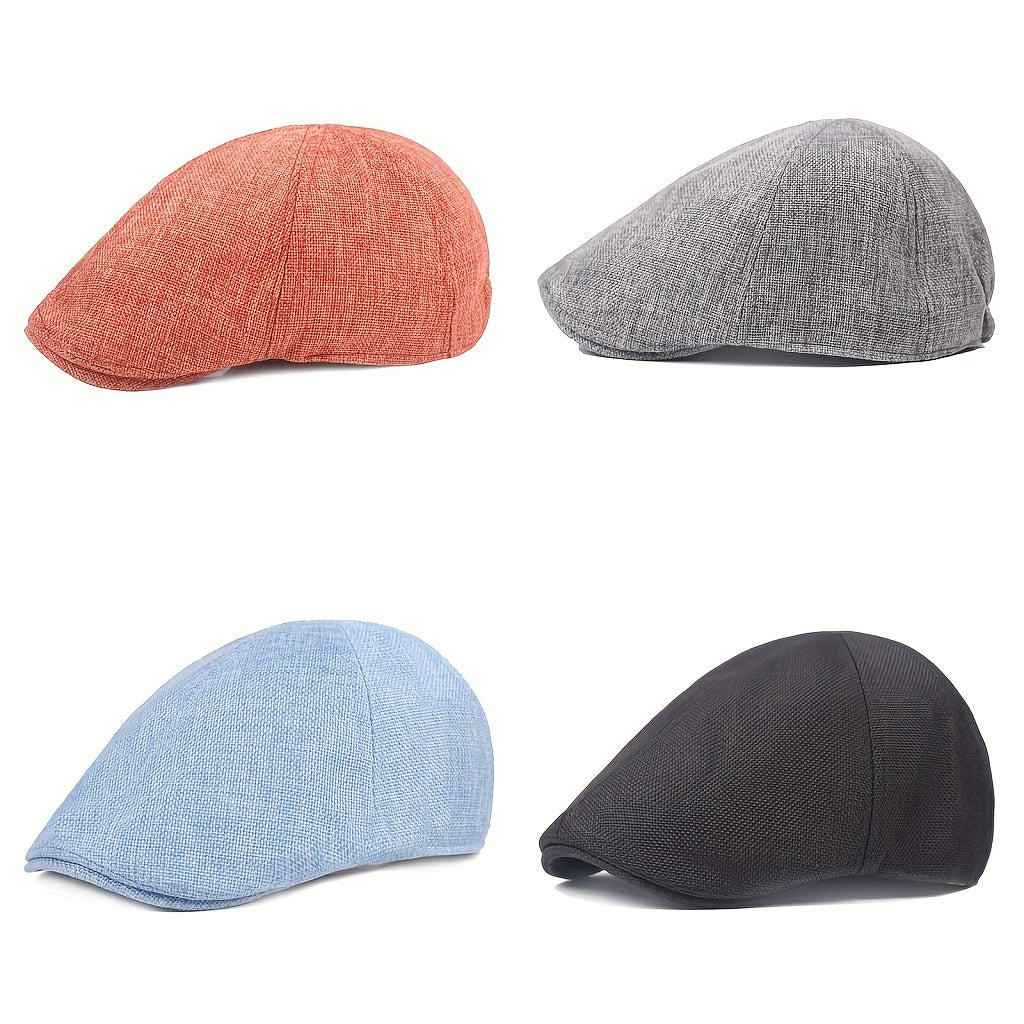 Breathable Linen Flat Cap Irish Newsboy Hat Cabbie Cap