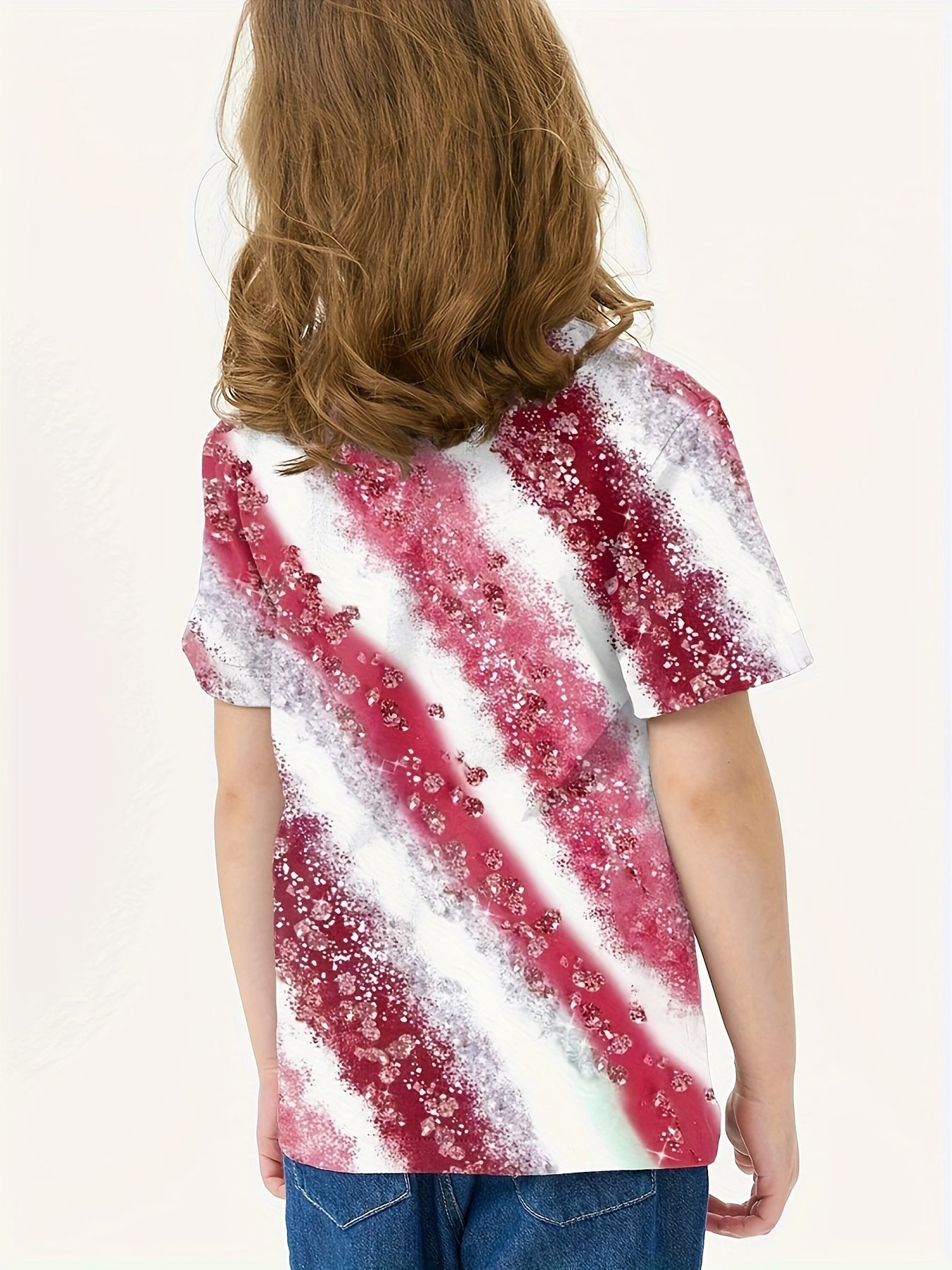 3D Stripped Short Sleeve T shirt Girls Comfy Pullover Tops Summer