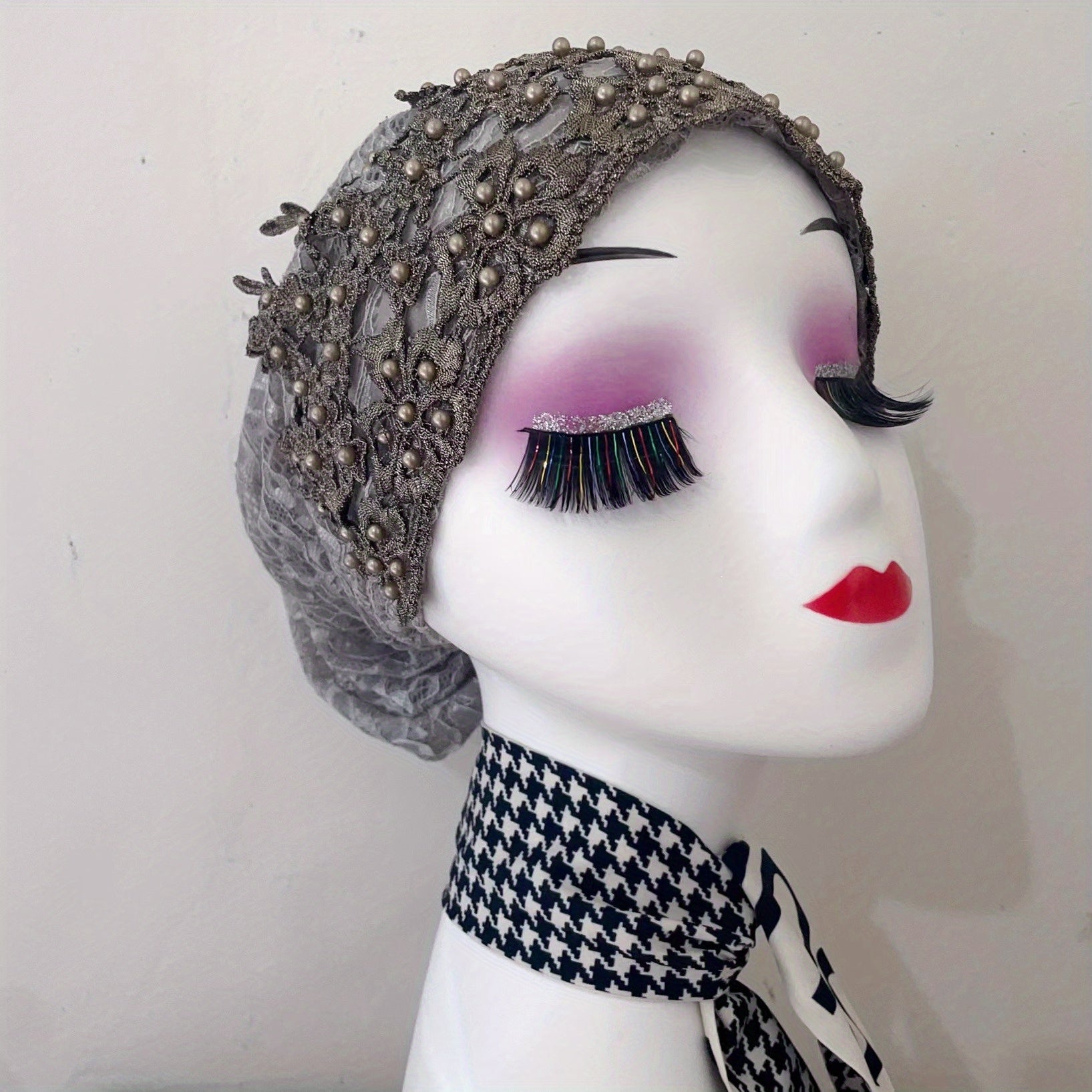 Vintage Flower Beaded Turban Cap Embroidery Head Scarf Chemo Cap