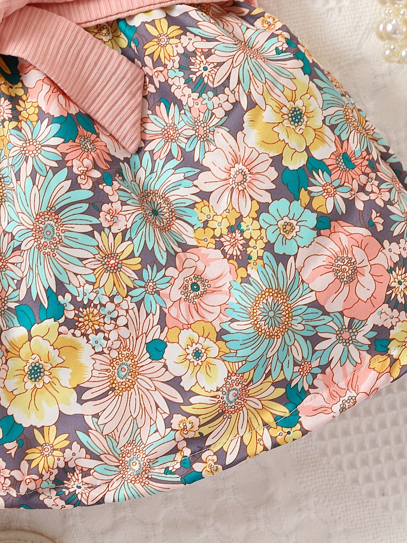 Baby Girls Floral Stitching Dress With Hat Belt 3pcs Set