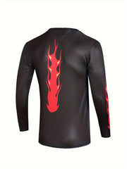 Men's Fire Pattern Long Sleeve Motorcycle T-shirt