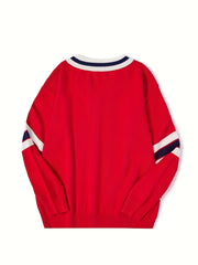 V Neck Block Pullover Sweater for Women