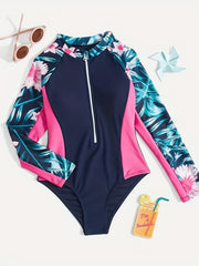 Girls Rain Forest Graphic Long Sleeve Swimsuit for Surfing