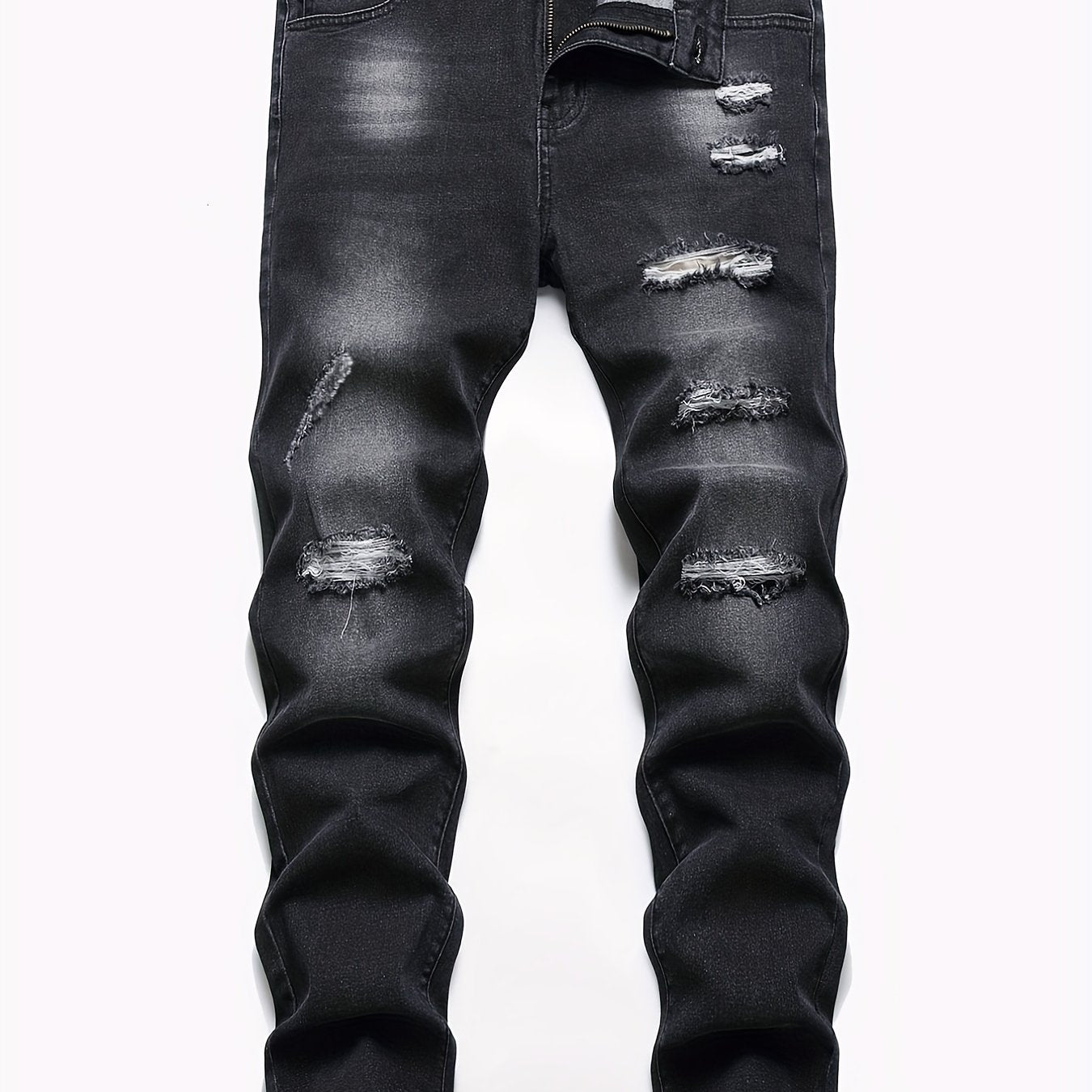 Ripped Cotton Slim Fit Stretch Jeans Mens Denim Pants