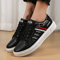Faux Leather Stripes Pattern Skate Shoes Wear Resistance Non Slip Flat Sneakers